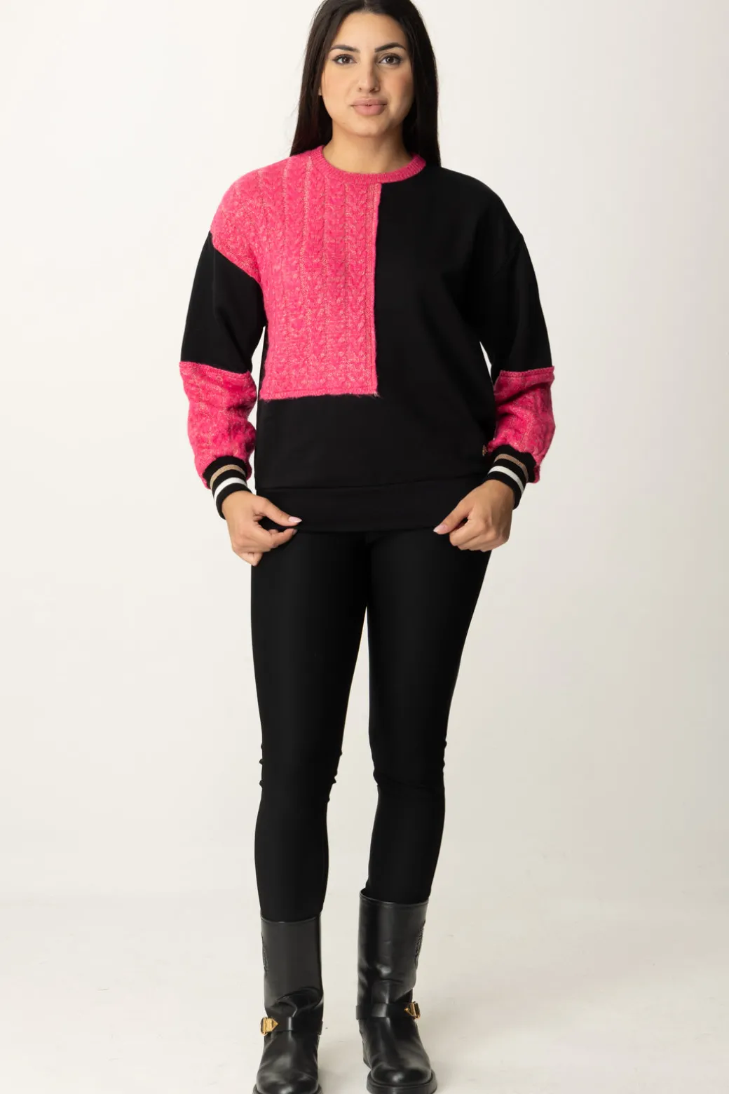 Akep Felpa Bicolor con Inserti In MagliaNERO