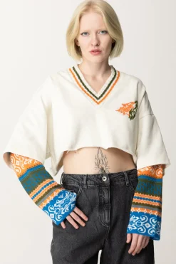 Akep Felpa Crop con Maniche Inserto JacquardPANNA