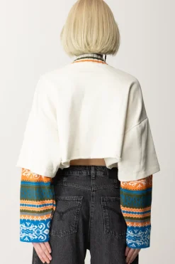 Akep Felpa Crop con Maniche Inserto JacquardPANNA