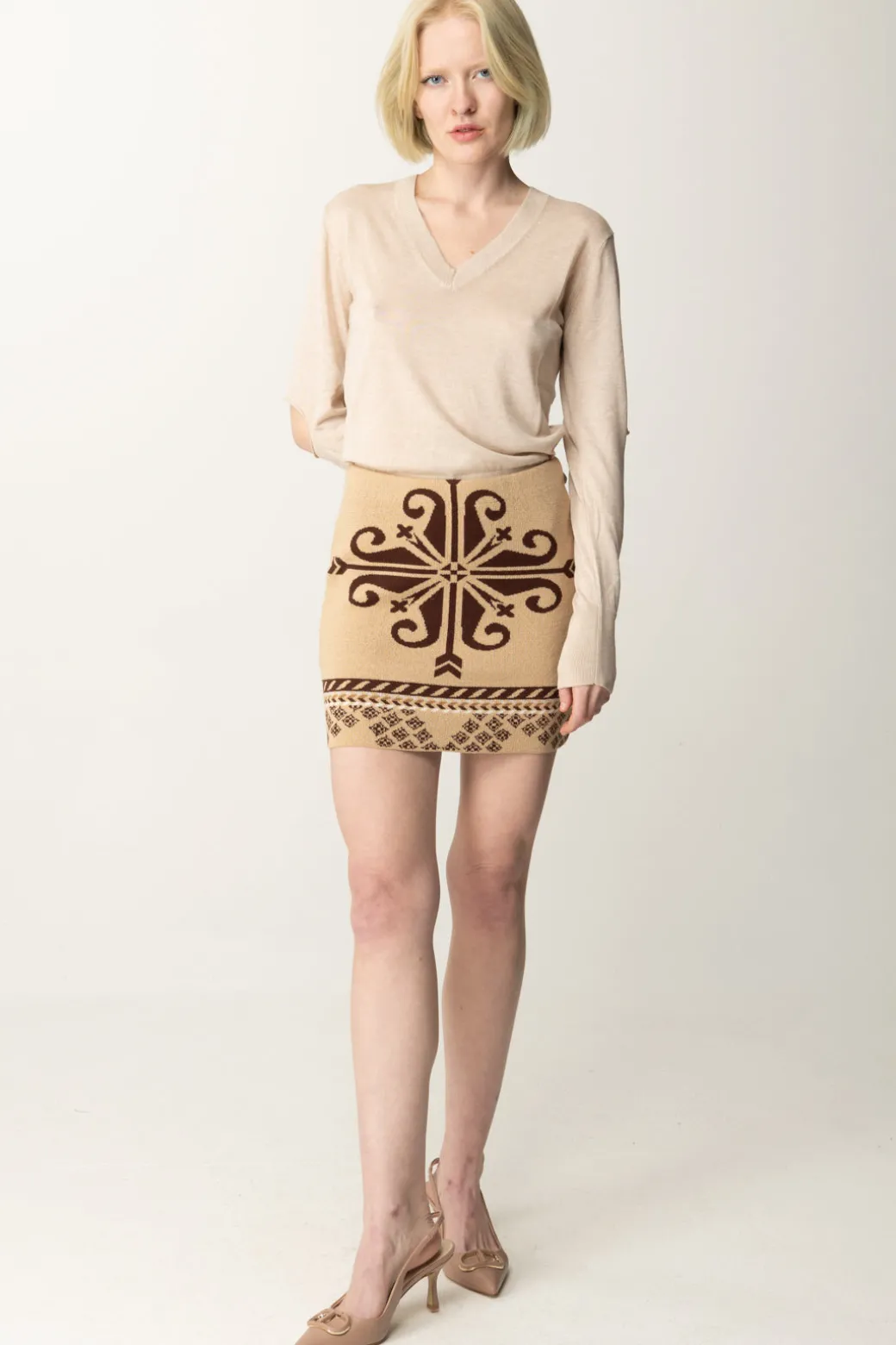 Akep Minigonna In Maglia Fantasia EtnicaSABBIA