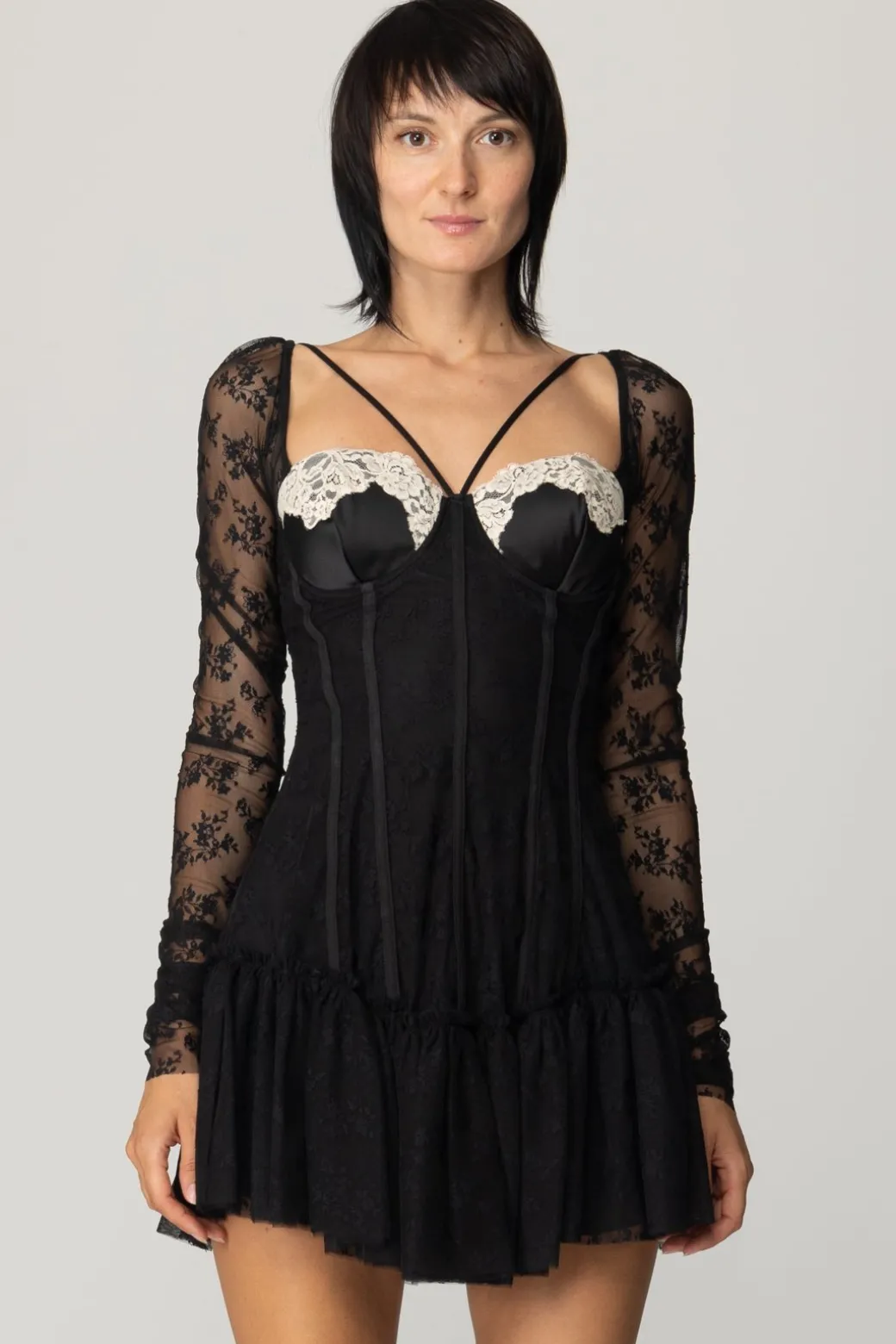 Aniye By Abito Bustier con Pizzo e TulleNERO