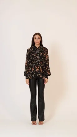 Aniye By Blusa Bobby a Fiori con RouchesBLACK BLOOM