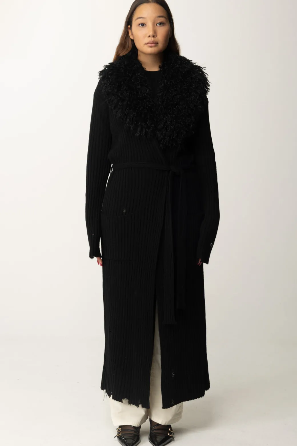 Aniye By Cappotto In Maglia con Collo In Pelliccia KateBLACK