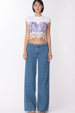 Aniye By Crop Top Nyta con Stampa e PizzoWHITE PURPLE