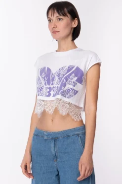 Aniye By Crop Top Nyta con Stampa e PizzoWHITE PURPLE