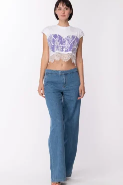 Aniye By Crop Top Nyta con Stampa e PizzoWHITE PURPLE