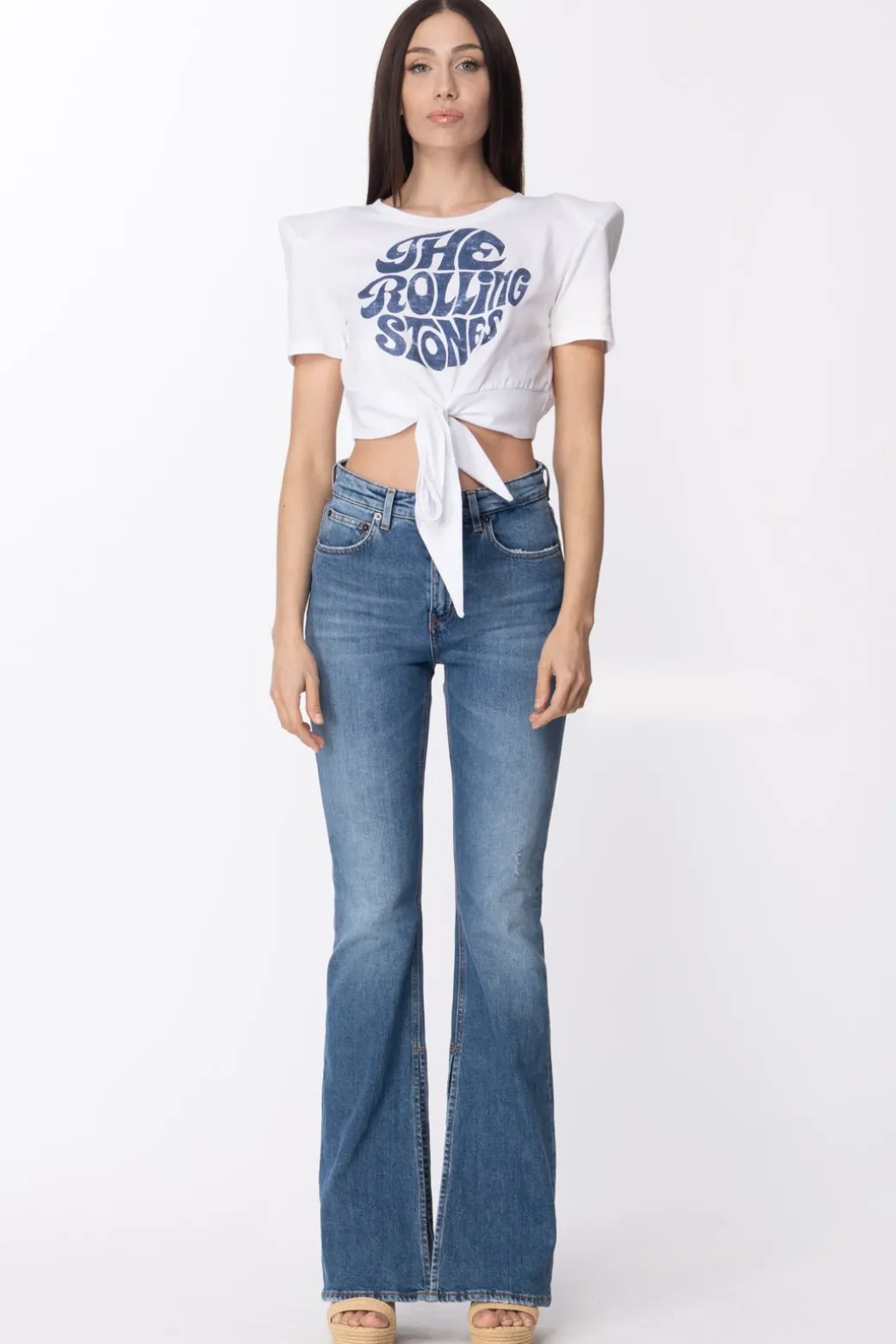 Aniye By Crop T-shirt con Nodo e Scritta RollingWHITE