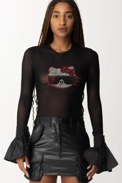 Aniye By Maglia In Tulle con Stampa Hello KittyNERO