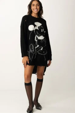 Aniye By Mini Abito In Maglia Destroyed Stampa MickeyBLACK