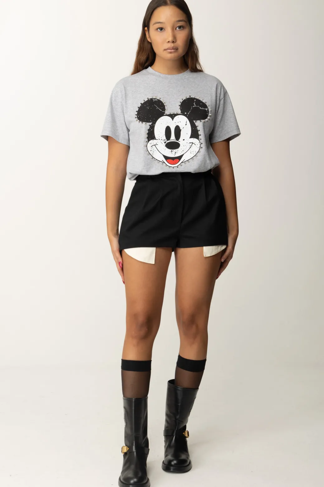 Aniye By T-shirt con Stampa Mickey e BorchieGRAY