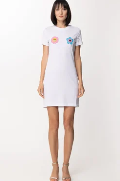 Chiara Ferragni Abito T-shirt Mini con Fiori Sul PettoWHITE