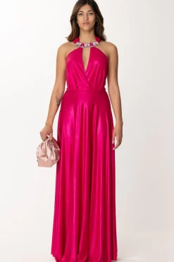 Dramèe Abito Laminato con Applicazione CastoniFUCSIA