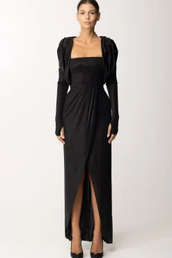 Dramèe Abito Lungo con Manicotti e Inserti DrappeggiatiNERO