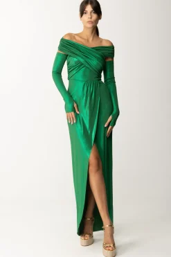 Dramèe Abito Lungo con Manicotti e Inserti DrappeggiatiFORESTA