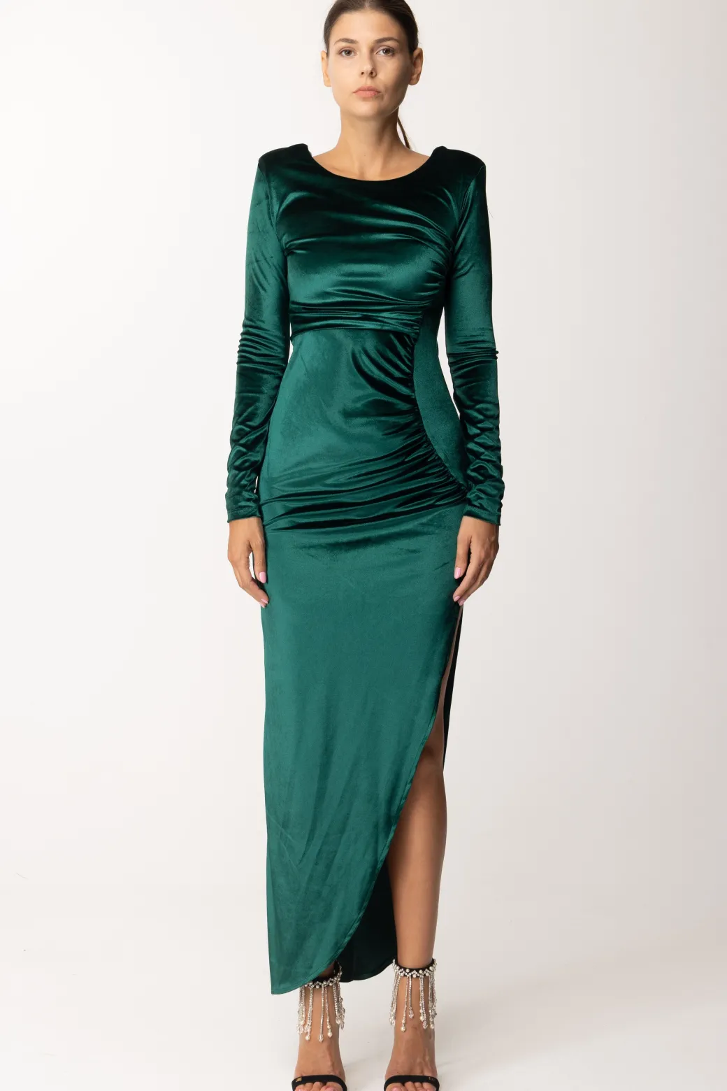 Dramèe Abito Lungo Laminato con FusciaccaBOSCO