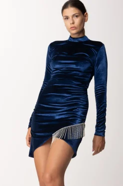 Dramèe Abito Mini In Velluto con Frange In StrassBLU