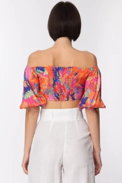 Dramèe Crop Top con Fiocco e Stampa TropicalSTAMPA TROPICAL