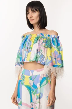 Dramèe Crop Top con Stampa IrisSTAMPA IRIS