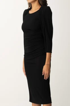 Elisabetta Franchi Abito Midi con Pieghe e Zip Sul FiancoNERO