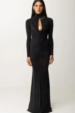 Elisabetta Franchi Abito Red Carpet In Cupro DrappeggiatoNERO