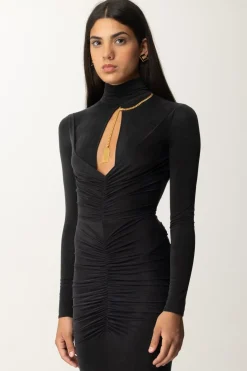 Elisabetta Franchi Abito Red Carpet In Cupro DrappeggiatoNERO