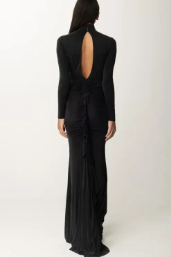 Elisabetta Franchi Abito Red Carpet In Cupro DrappeggiatoNERO