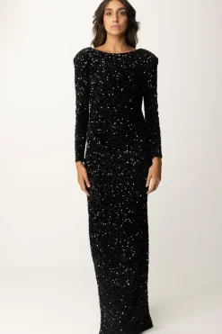 Elisabetta Franchi Abito Red Carpet In Ciniglia Full PaillettesNERO