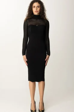 Elisabetta Franchi Abito Midi con Motivo ChevronNERO