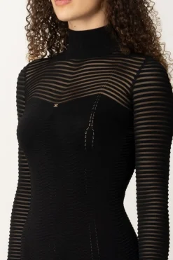 Elisabetta Franchi Abito Midi con Motivo ChevronNERO