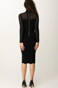 Elisabetta Franchi Abito Midi con Motivo ChevronNERO