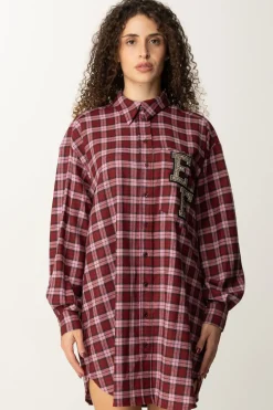 Elisabetta Franchi Abito Camicia In Lana Tartan con Patch RicamatoRED PASSION