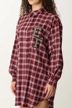 Elisabetta Franchi Abito Camicia In Lana Tartan con Patch RicamatoRED PASSION