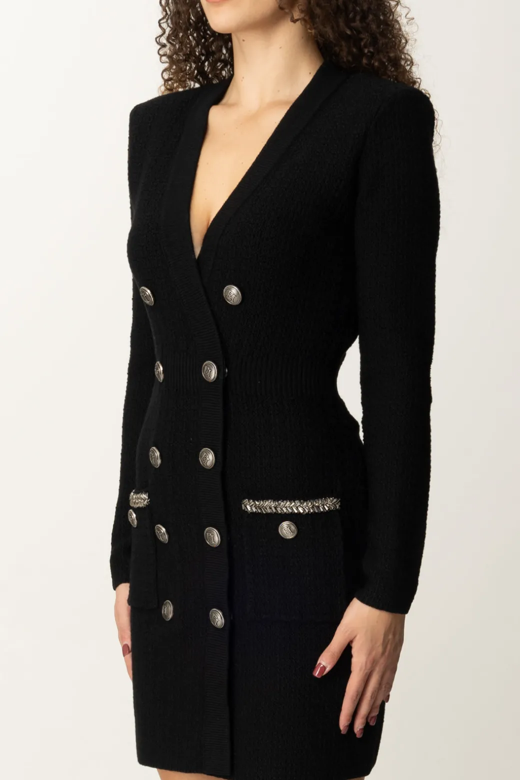 Elisabetta Franchi Abito In Maglia Doppiopetto con RicamoNERO
