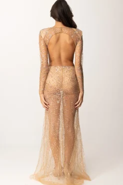 Elisabetta Franchi Abito Red Carpet In Tulle Ricamato con Cut-outSTEEL