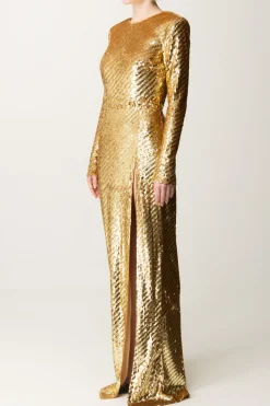 Elisabetta Franchi Abito Red Carpet con Paillettes e Cut-outGOLD
