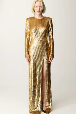 Elisabetta Franchi Abito Red Carpet con Paillettes e Cut-outGOLD