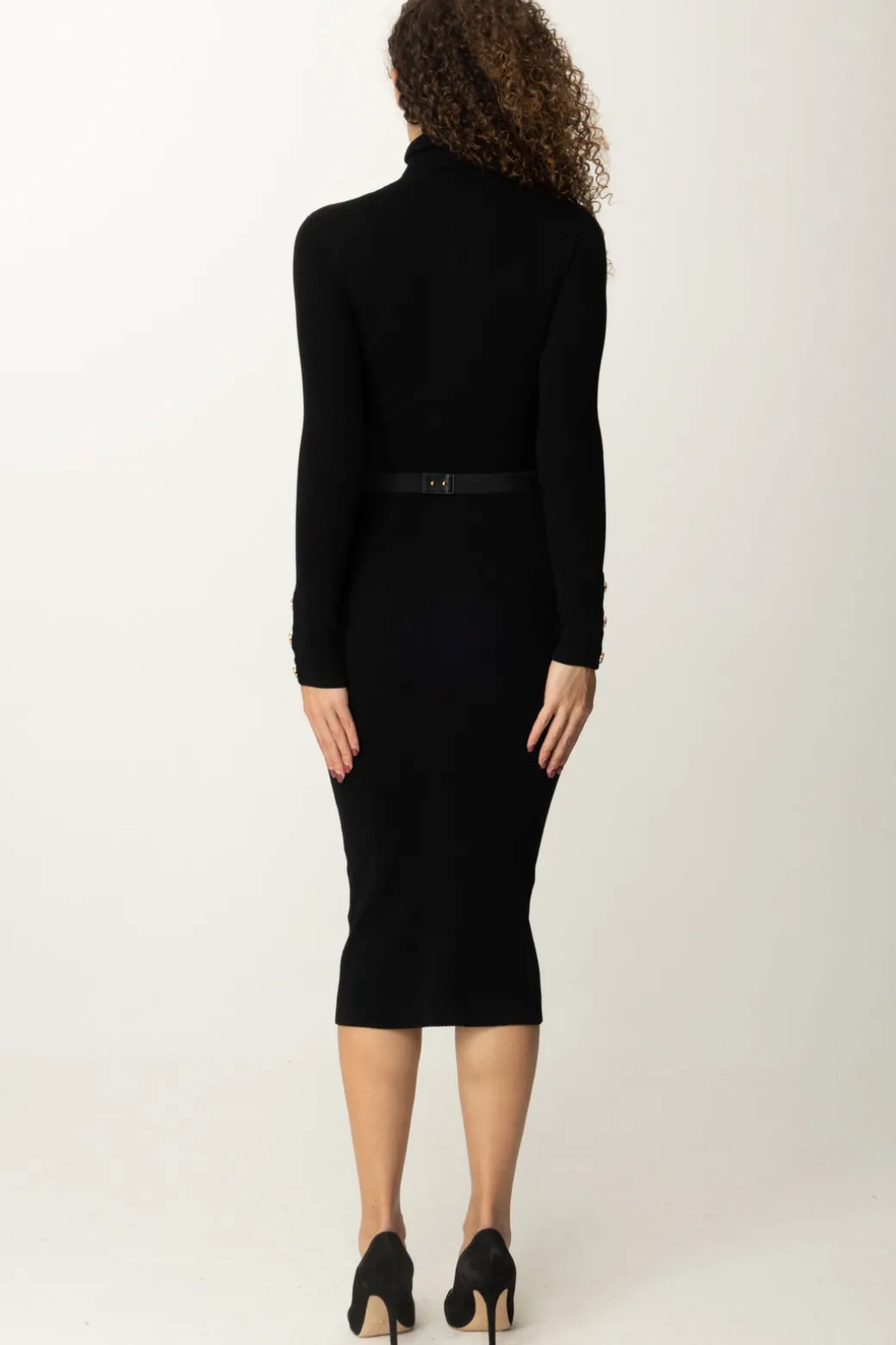 Elisabetta Franchi Abito Midi In Viscosa con CinturaNERO