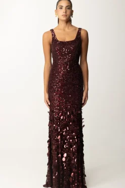 Elisabetta Franchi Abito Red Carpet In Georgette Ricamata con PaillettesROUGE NOIR