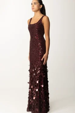 Elisabetta Franchi Abito Red Carpet In Georgette Ricamata con PaillettesROUGE NOIR