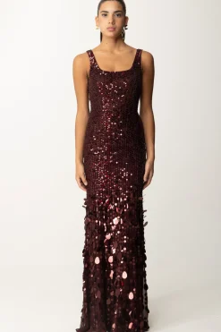 Elisabetta Franchi Abito Red Carpet In Georgette Ricamata con PaillettesROUGE NOIR