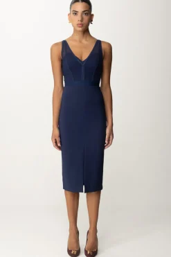 Elisabetta Franchi Abito Midi con Top Bustier In TulleNAVY