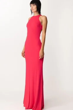 Elisabetta Franchi Abito Red Carpet con Scollo e Gioiello Sul RetroFUXIA