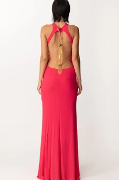 Elisabetta Franchi Abito Red Carpet con Scollo e Gioiello Sul RetroFUXIA