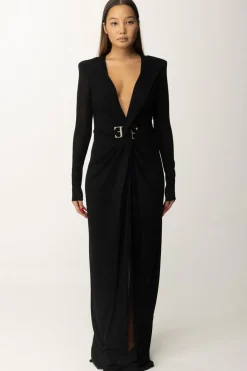 Elisabetta Franchi Abito Red Carpet In Lurex con Nodo CentraleNERO