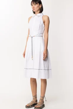 Elisabetta Franchi Abito Chemisier con Piping a ContrastoBIANCO