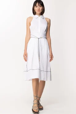 Elisabetta Franchi Abito Chemisier con Piping a ContrastoBIANCO