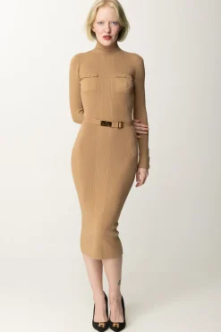 Elisabetta Franchi Abito Midi In Viscosa con CinturaCAMEL