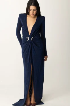 Elisabetta Franchi Abito Red Carpet In Lurex con Nodo CentraleNAVY