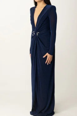 Elisabetta Franchi Abito Red Carpet In Lurex con Nodo CentraleNAVY
