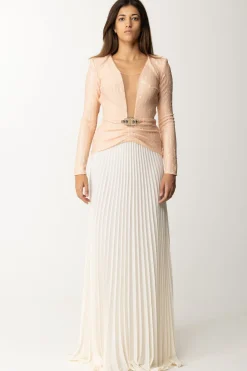 Elisabetta Franchi Abito Red Carpet con Top PaillettatoPORCELLANA/BURRO